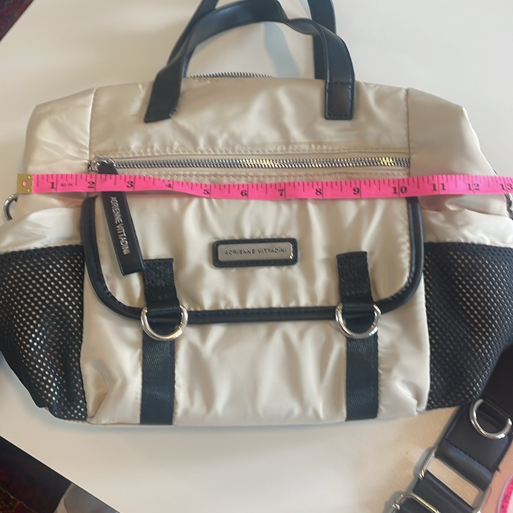 Adrienne Vittadini Beige Nylon Satchel Backpack Convertible Bag with Coin Pouch - Picture 15 of 17